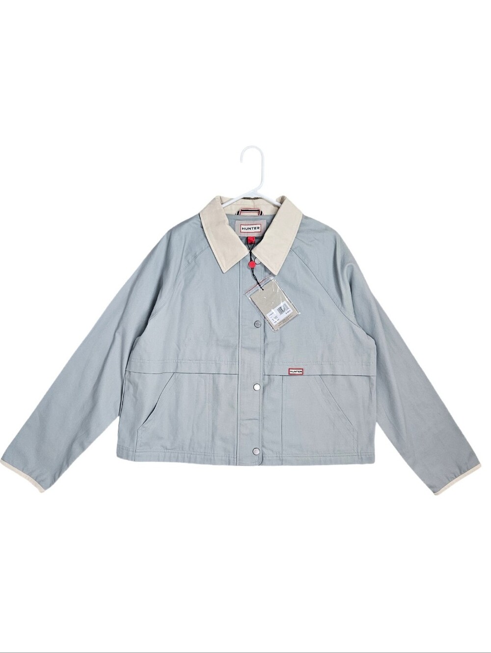 Hunter Collared Canvas Jacket Lt Blue Women's L Boxy Utility Olive Gray
